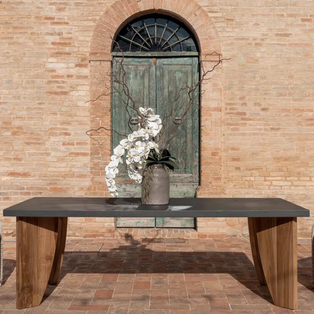 Viadurini Living Gartentische Aus Teakholz-Outdoor-Tisch aus Okumè-Mikrozement und Teakholz-Finish, hergestellt in Italien – Bleistift