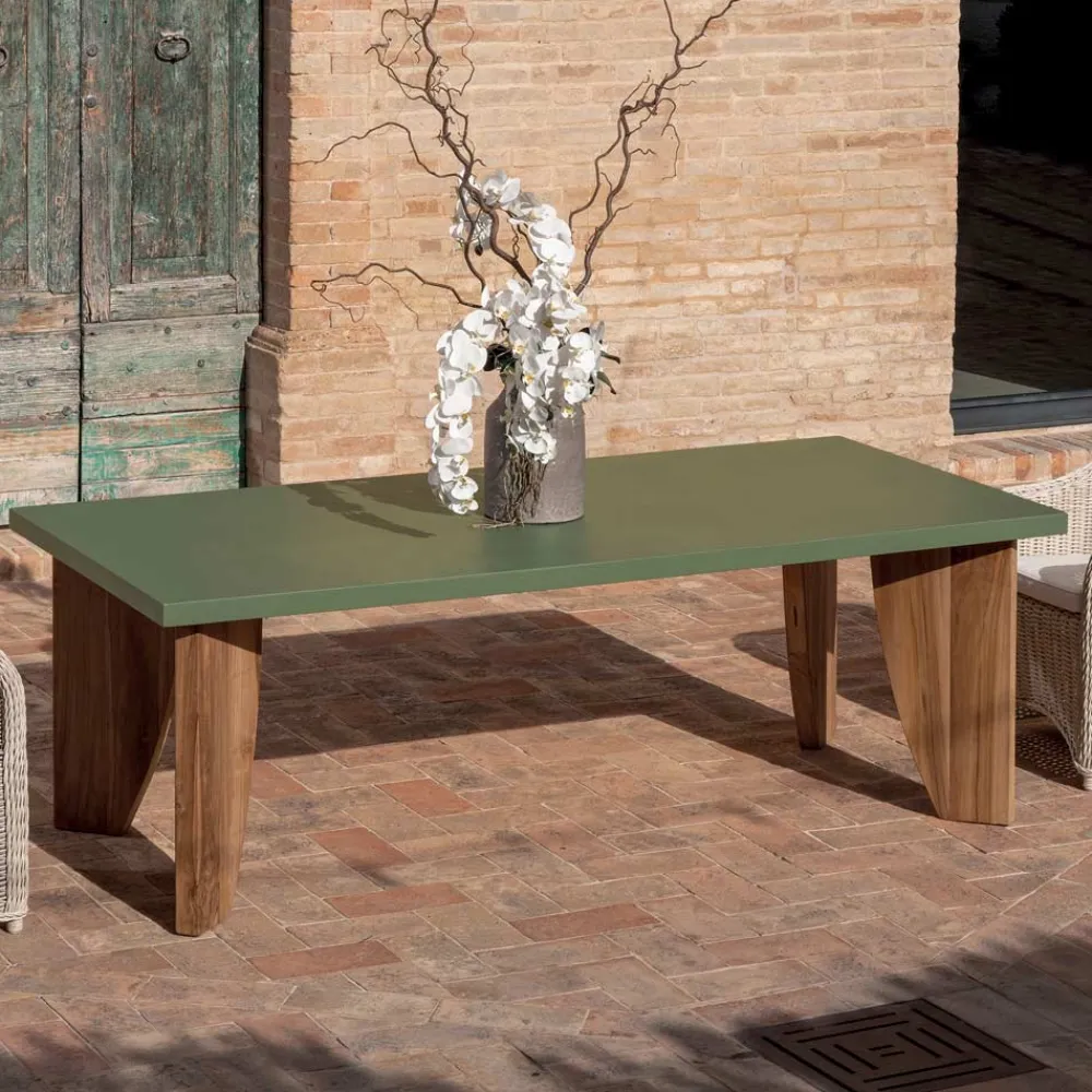 Viadurini Living Gartentische Aus Teakholz-Outdoor-Tisch aus Okumè-Mikrozement und Teakholz-Finish, hergestellt in Italien – Bleistift