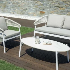 Viadurini in the Garden Garten Lounge Set-Outdoor-Wohnzimmer mit Kissen und abgerundeten Armlehnen - Zenith