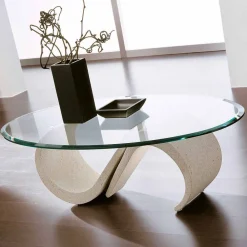 Viadurini Living Couchtische Aus Stein-Ovaler Couchtisch aus abgeschrägtem Glas und synthetischem Marmor Made in Italy - Barbera