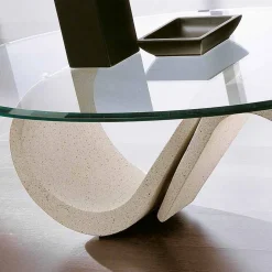 Viadurini Living Couchtische Aus Stein-Ovaler Couchtisch aus abgeschrägtem Glas und synthetischem Marmor Made in Italy - Barbera