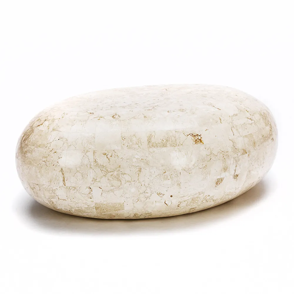 Viadurini Living Couchtische Aus Stein-Ovaler Couchtisch aus weißem Fossilstein – Alfred