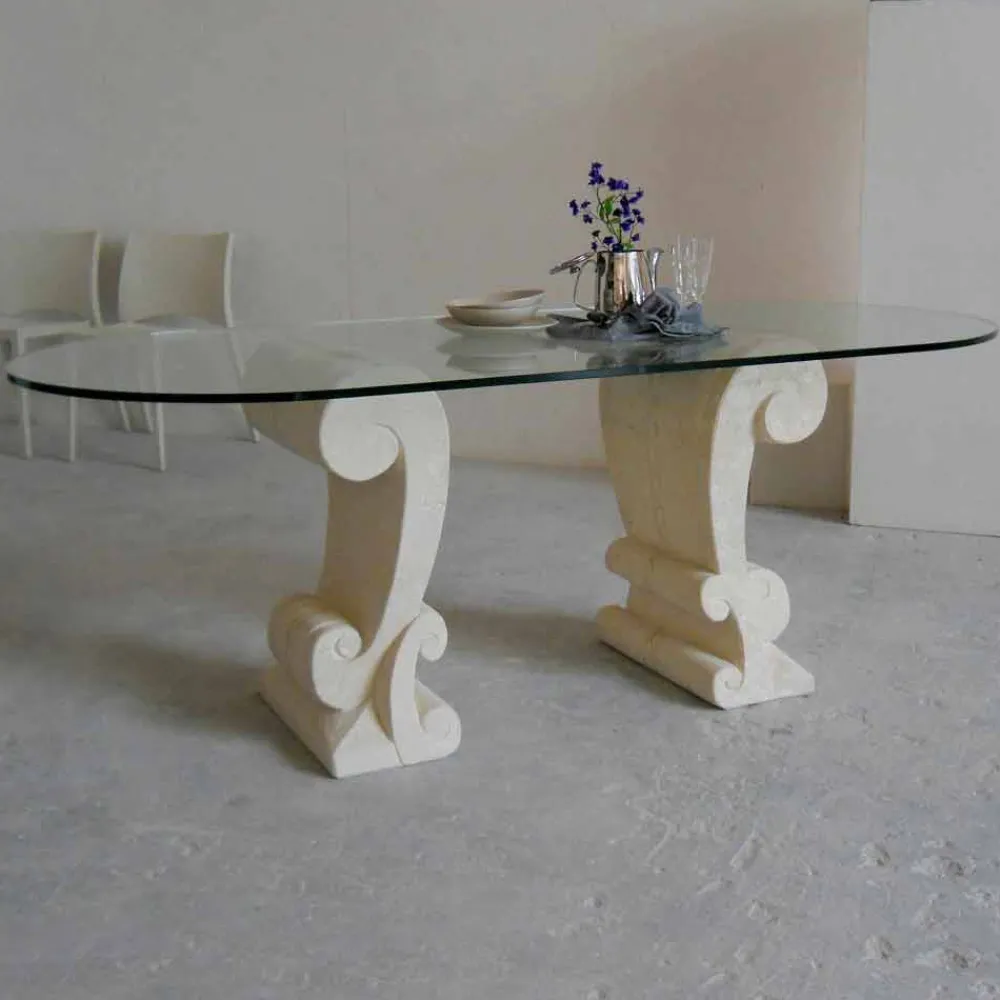 Viadurini Living Esstische Nach Mass|Esstisch Oval-Ovaler Esstisch aus Stein und Kristall im klassischen Design Aracne