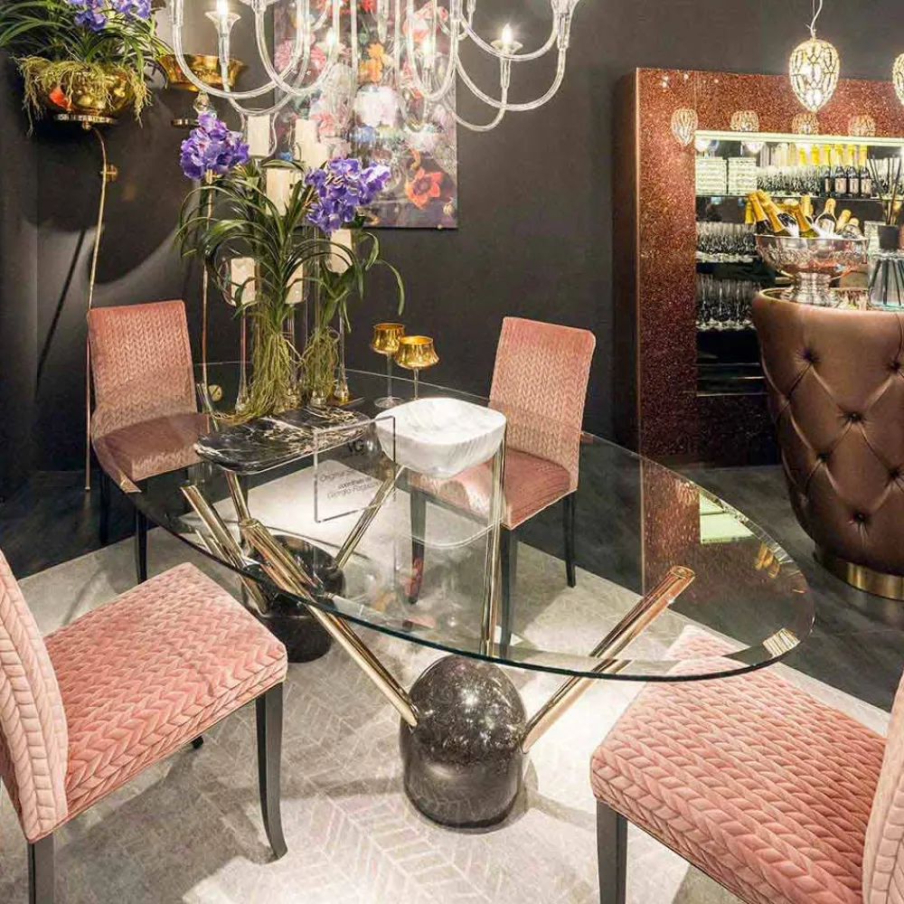 Viadurini Living Esstische Nach Mass|Esstisch Oval-Ovaler Esstisch Zoe mit Glasplatte, made in Italy, modernes Design