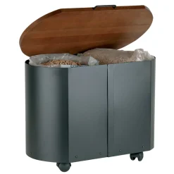 Viadurini Fire Design Pelletkorb-Ovaler Pellethalter aus schwarzem Metall und Holzdeckel, hergestellt in Italien – Bisonte