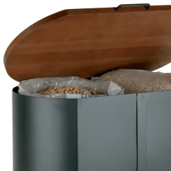 Viadurini Fire Design Pelletkorb-Ovaler Pellethalter aus schwarzem Metall und Holzdeckel, hergestellt in Italien – Bisonte