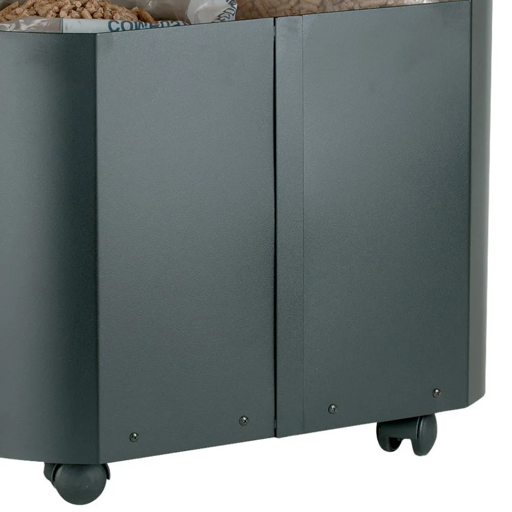 Viadurini Fire Design Pelletkorb-Ovaler Pellethalter aus schwarzem Metall und Holzdeckel, hergestellt in Italien – Bisonte