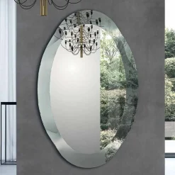 Viadurini Living Wandspiegel-Ovaler Wandspiegel aus gewelltem Kristallglas, hergestellt in Italien – Eclisse