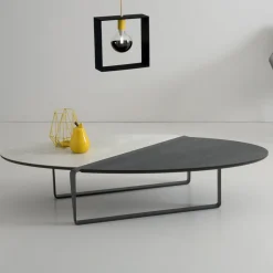 Viadurini Living Moderne Couchtische-Ovaler Wohnzimmer-Couchtisch aus Metall und zweifarbige Keramikplatte - Comacchio