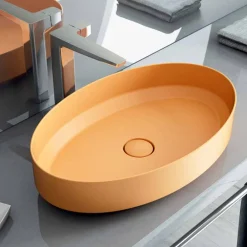 Viadurini Bathroom Keramikwaschbecken-Ovales Aufsatzspülbecken aus Keramik, hergestellt in Italien, Yoel