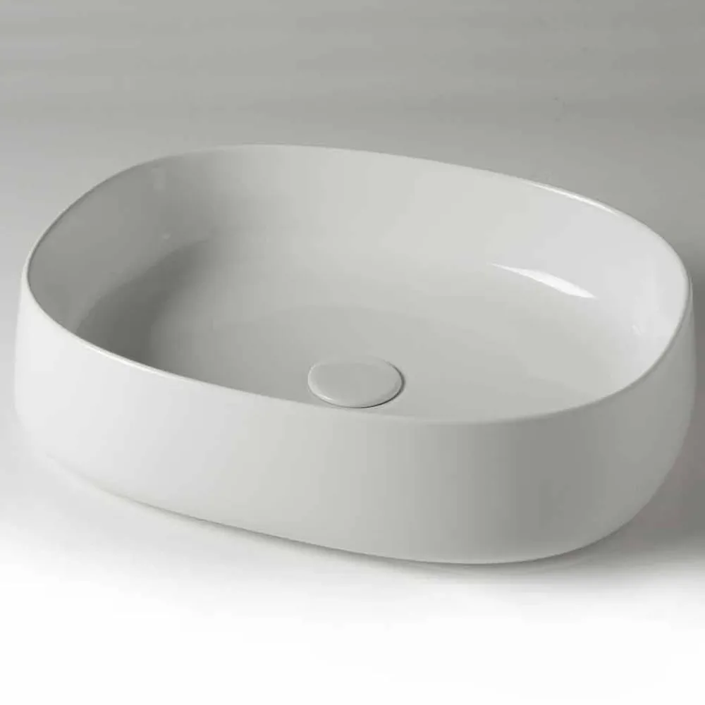 Viadurini Bathroom Keramikwaschbecken-Ovales Aufsatzwaschbecken aus Keramik L 50 cm Made in Italy - Cordino
