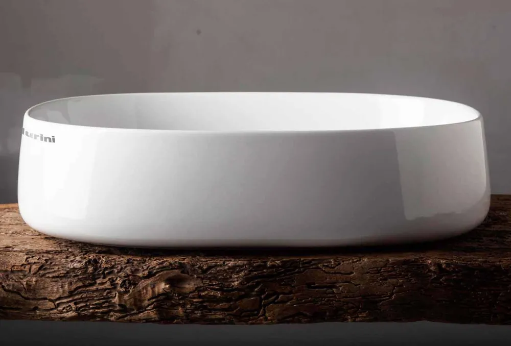 Viadurini Bathroom Keramikwaschbecken-Ovales Aufsatzwaschbecken aus Keramik L 50 cm Made in Italy - Cordino