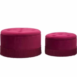 Viadurini Living Sitzsäcke|Sitzsäcke-Paar burgunderrote runde moderne Aufbewahrungshocker aus Samt und Holz - Wallace