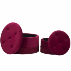 Viadurini Living Sitzsäcke|Sitzsäcke-Paar burgunderrote runde moderne Aufbewahrungshocker aus Samt und Holz - Wallace