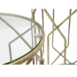 Viadurini Living Moderne Couchtische-Paar Couchtische aus Goldeisen mit runder Glasplatte - Etro