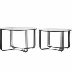 Viadurini Living Moderne Couchtische-Paar moderne runde niedrige Couchtische aus Glas und Eisen - Mirna