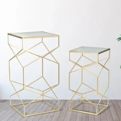 Viadurini Living Moderne Couchtische-Paar quadratische Telefontische aus goldenem Eisen und Glasplatte - Pope