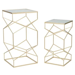 Viadurini Living Moderne Couchtische-Paar quadratische Telefontische aus goldenem Eisen und Glasplatte - Pope