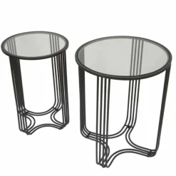 Viadurini Living Moderne Couchtische-Paar runde Couchtische aus Glas und Eisen Modernes Design - Ezra