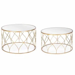 Viadurini Living Moderne Couchtische-Paar runde Couchtische aus Glas und Stahl Homemotion - Amarillide