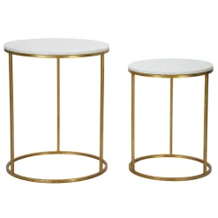 Viadurini Living Moderne Couchtische-Paar runde goldene Couchtische aus Harz und Eisen - Camilla
