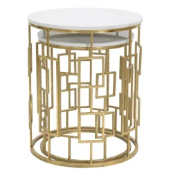 Viadurini Living Moderne Couchtische-Paar runde goldene Couchtische mit Eisenstruktur - Marmolo