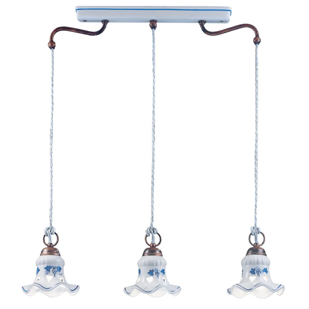 Ferroluce Pendelleuchten Vintage-Pendelleuchte 3 Lichter Vintage Handgefertigtes Eisen und Keramik - Chieti