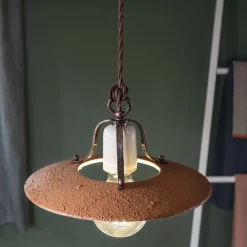 Ferroluce Pendelleuchten Vintage-Pendelleuchte aus Eisen und handgefertigter roher Keramik - Bologna