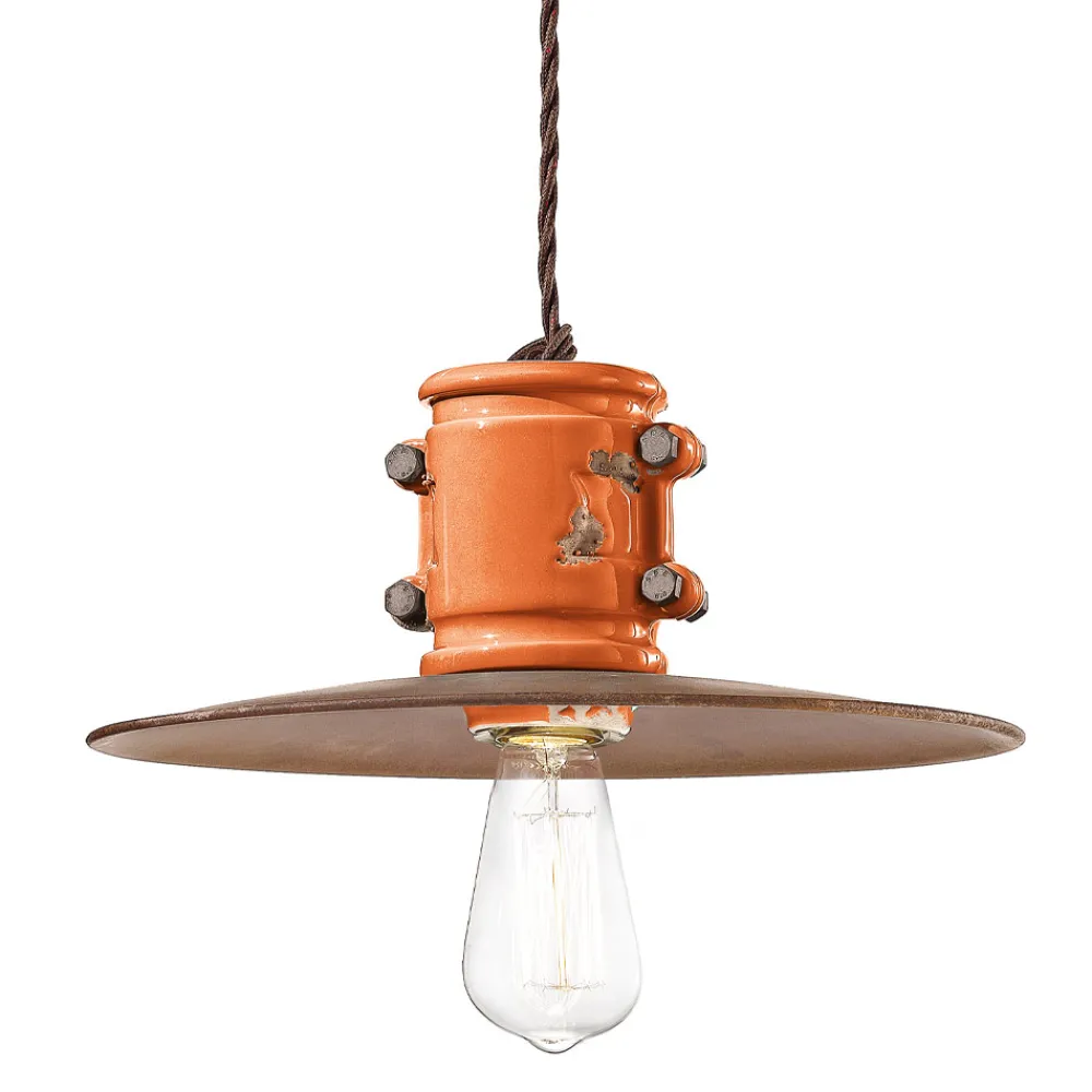 Ferroluce Pendelleuchte Industrial-Pendelleuchte aus Eisen und industrieller handgefertigter Keramik - Urban