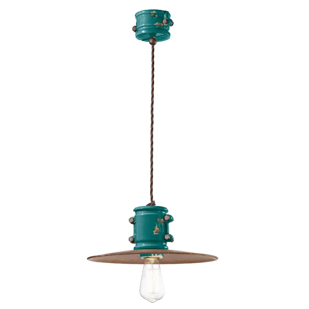 Ferroluce Pendelleuchte Industrial-Pendelleuchte aus Eisen und industrieller handgefertigter Keramik - Urban