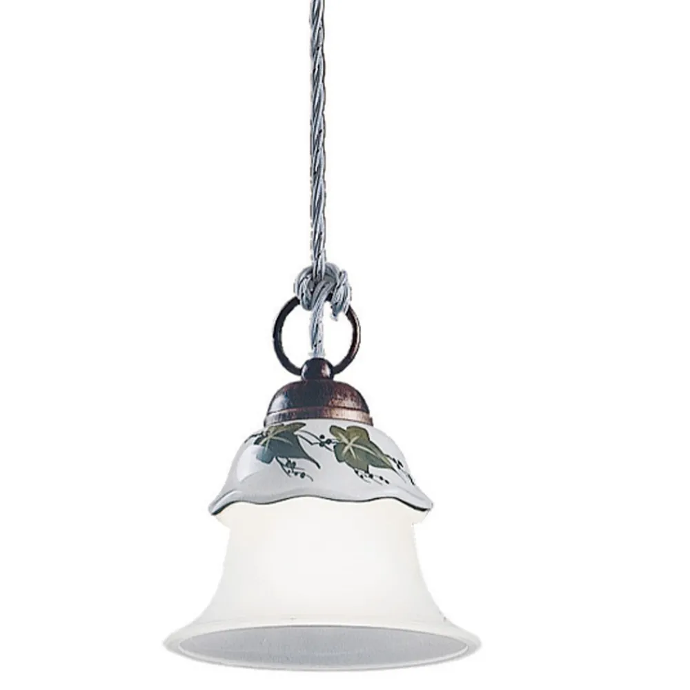 Ferroluce Pendelleuchten Vintage-Pendelleuchte aus Glas, Eisen und handbemalter Keramik - Ferrara