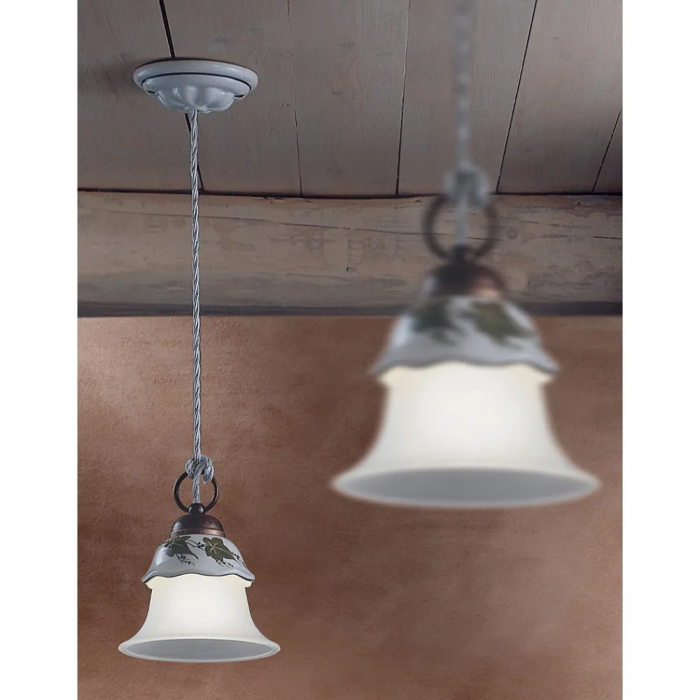 Ferroluce Pendelleuchten Vintage-Pendelleuchte aus Glas, Eisen und handbemalter Keramik - Ferrara