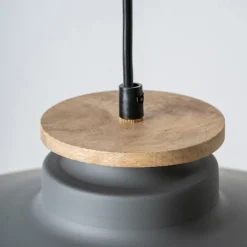 Viadurini Lighting Moderne Pendelleuchten-Pendelleuchte aus grauem Metall und Holz mit Nylonkabel - Marlena