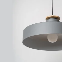 Viadurini Lighting Moderne Pendelleuchten-Pendelleuchte aus grauem Metall und Holz mit Nylonkabel - Marlena