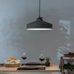 Viadurini Lighting Moderne Pendelleuchten-Pendelleuchte aus grauem Metall und Holz mit Nylonkabel - Marlena