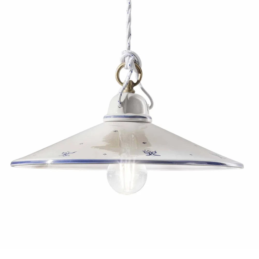 Ferroluce Pendelleuchten Vintage-Pendelleuchte aus handbemalter Keramik und Eisen 3 Größen - Asti