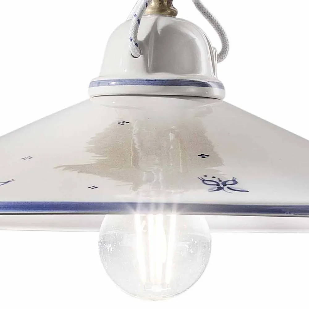 Ferroluce Pendelleuchten Vintage-Pendelleuchte aus handbemalter Keramik und Eisen 3 Größen - Asti