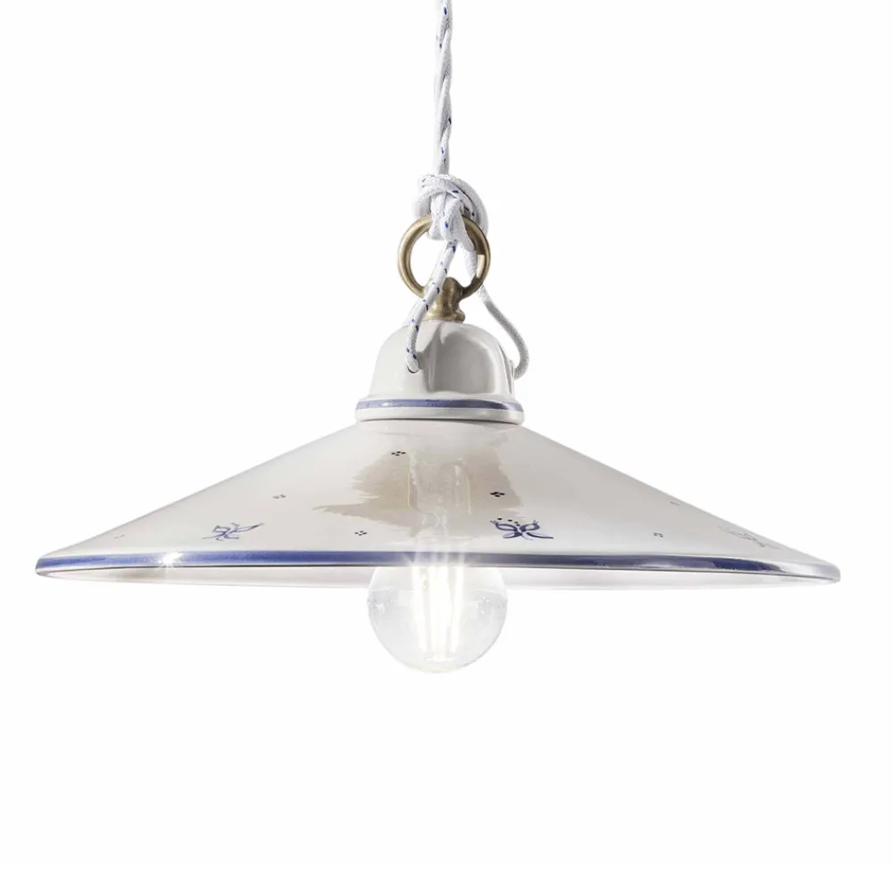 Ferroluce Pendelleuchten Vintage-Pendelleuchte aus handbemalter Keramik und Eisen 3 Größen - Asti