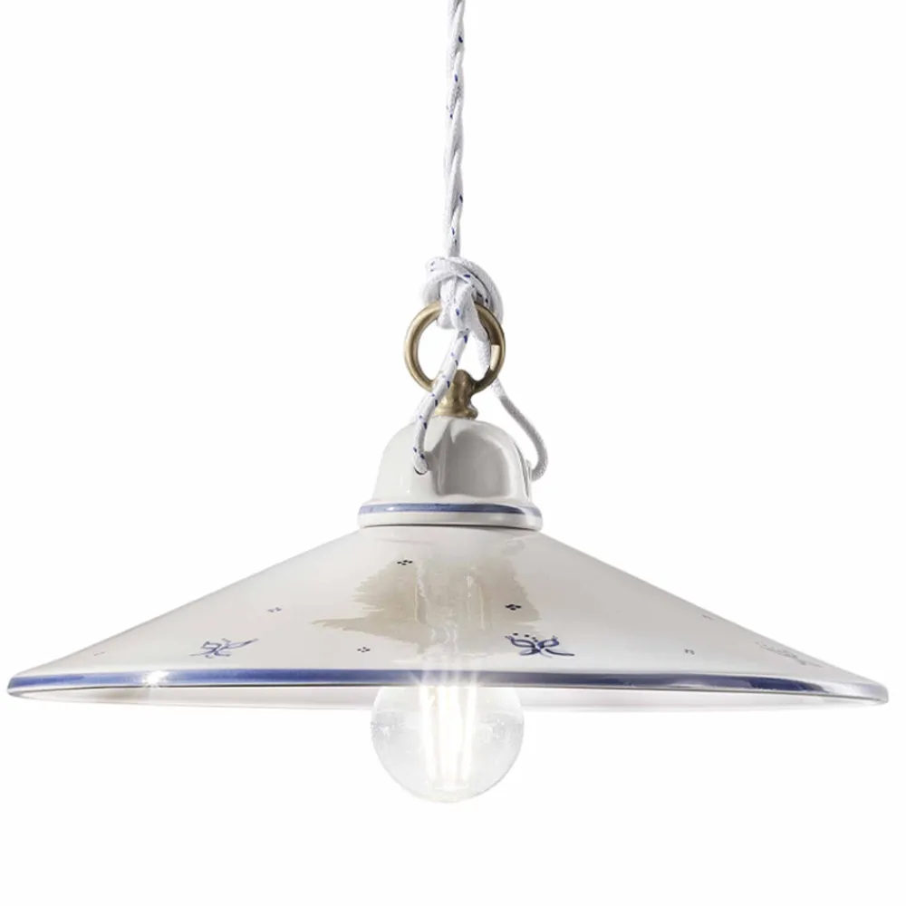 Ferroluce Pendelleuchten Vintage-Pendelleuchte aus handbemalter Keramik und Eisen 3 Größen - Asti