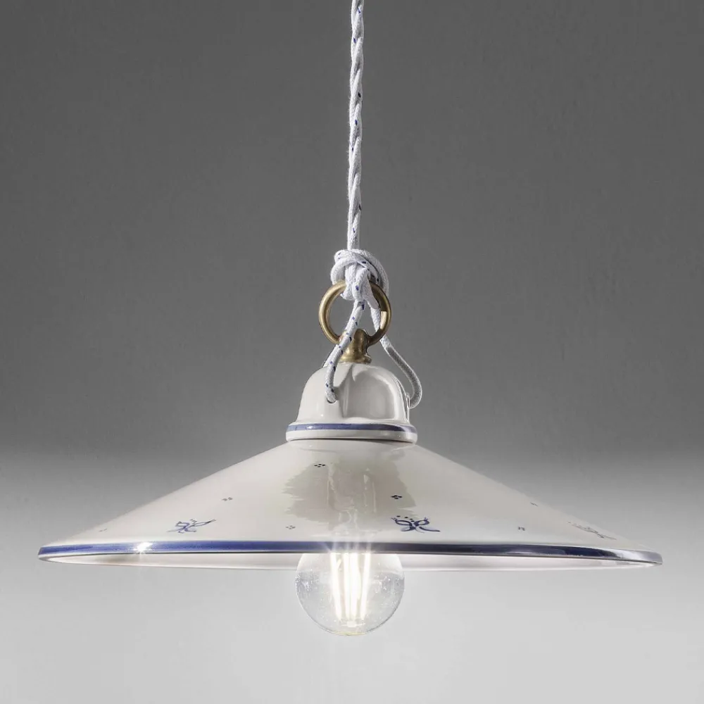 Ferroluce Pendelleuchten Vintage-Pendelleuchte aus handbemalter Keramik und Eisen 3 Größen - Asti