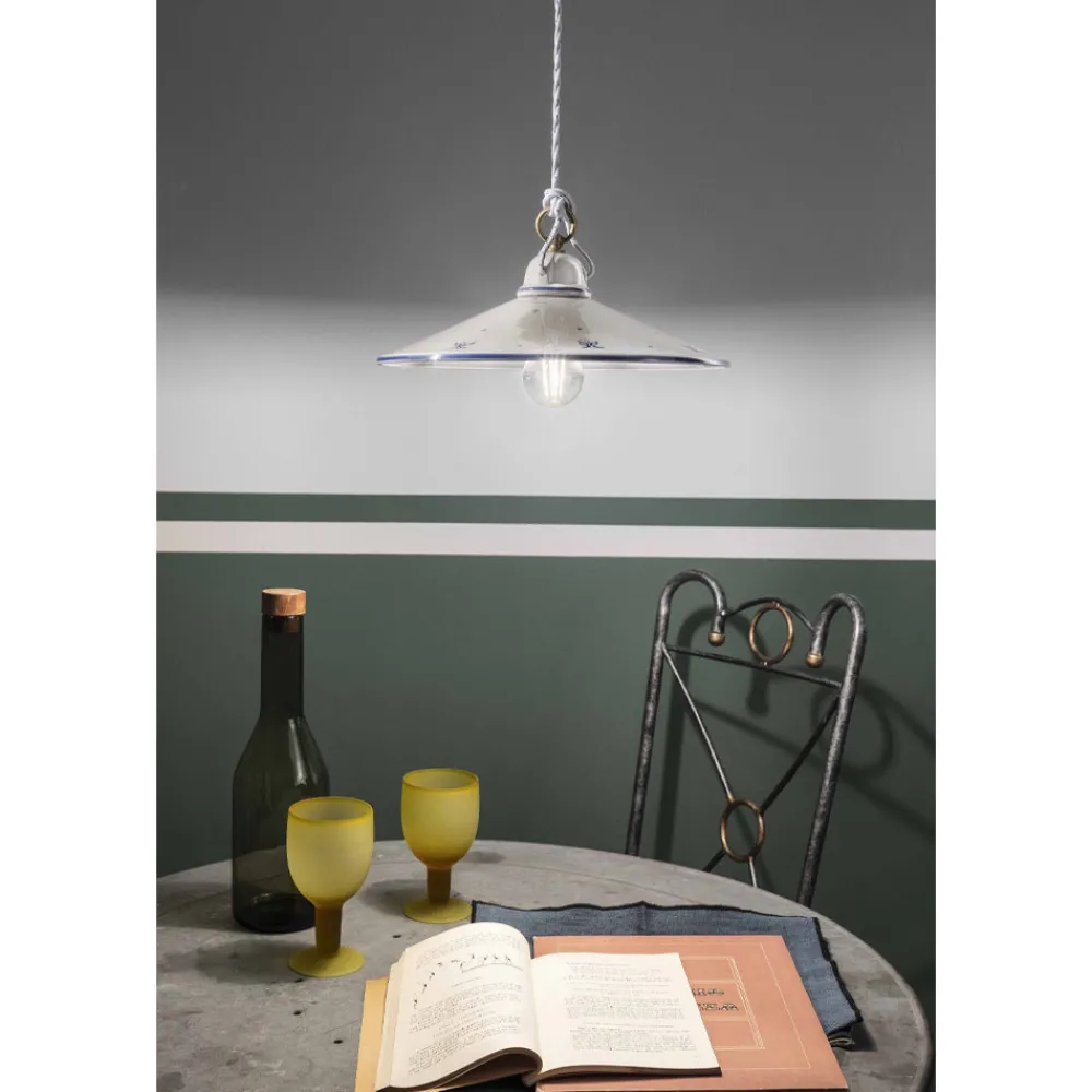 Ferroluce Pendelleuchten Vintage-Pendelleuchte aus handbemalter Keramik und Eisen 3 Größen - Asti