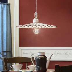 Ferroluce Pendelleuchten Shabby Chic-Pendelleuchte aus Keramik von L'Aquila