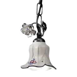 Ferroluce Pendelleuchten Vintage-Pendelleuchte aus Metall und handverzierter Keramik mit Rose - Pisa