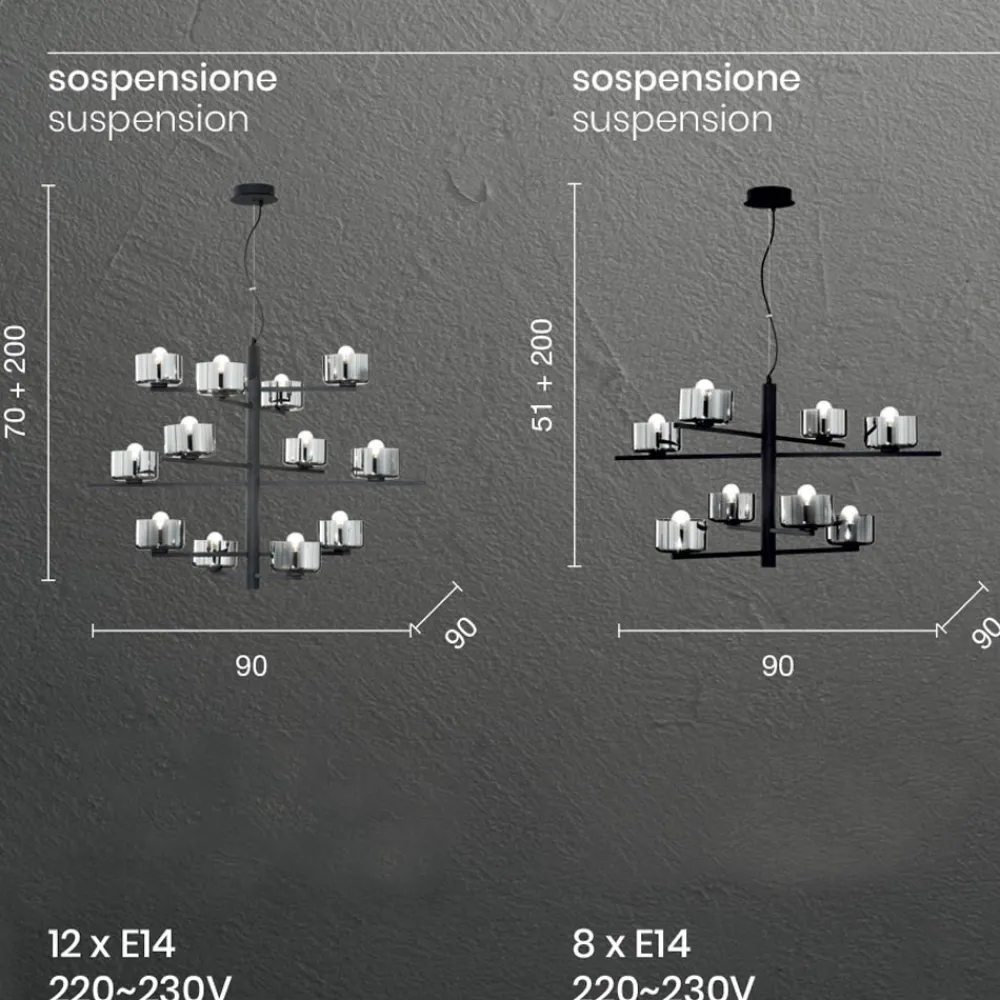Viadurini Lighting Moderne Pendelleuchten-Pendelleuchte aus mundgeblasenem Glas mit Metallstruktur - Angelic
