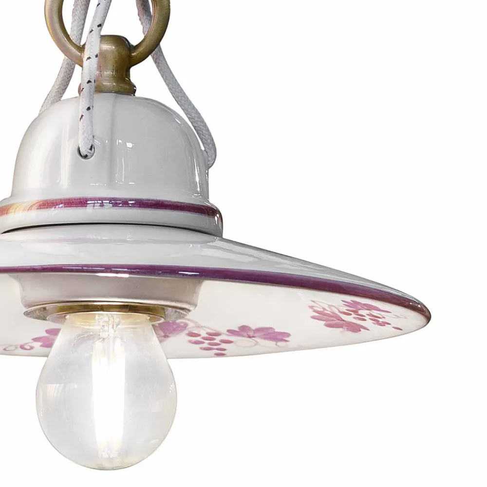 Ferroluce Pendelleuchten Vintage-Pendelleuchte in handbemalter Keramik und Eisendesign - Asti