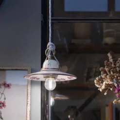 Ferroluce Pendelleuchten Vintage-Pendelleuchte in handbemalter Keramik und Eisendesign - Asti