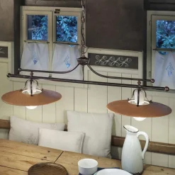 Ferroluce Pendelleuchten Vintage-Pendelleuchte mit 2 Lichtern aus Eisen und handbearbeiteter Keramik - Bologna