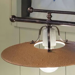 Ferroluce Pendelleuchten Vintage-Pendelleuchte mit 2 Lichtern aus Eisen und handbearbeiteter Keramik - Bologna