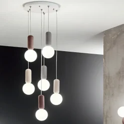 Viadurini Lighting Moderne Pendelleuchten-Pendelleuchte mit 6 oder 10 Lichtern aus Zement und mundgeblasenem Glas - Duster