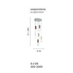 Viadurini Lighting Moderne Pendelleuchten-Pendelleuchte mit 6 oder 10 Lichtern aus Zement und mundgeblasenem Glas - Duster